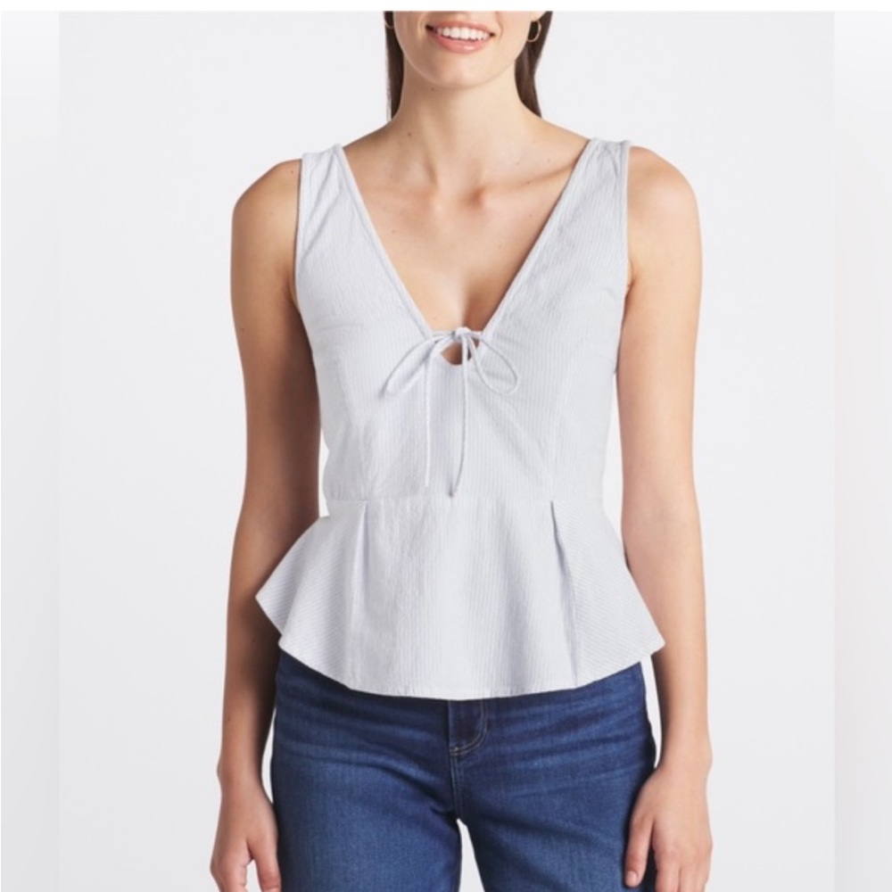 Free People White Tie-Front Peplum Tank